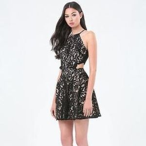 Bebe Mini Cut Out Black Lace Dress Size 2 NWT